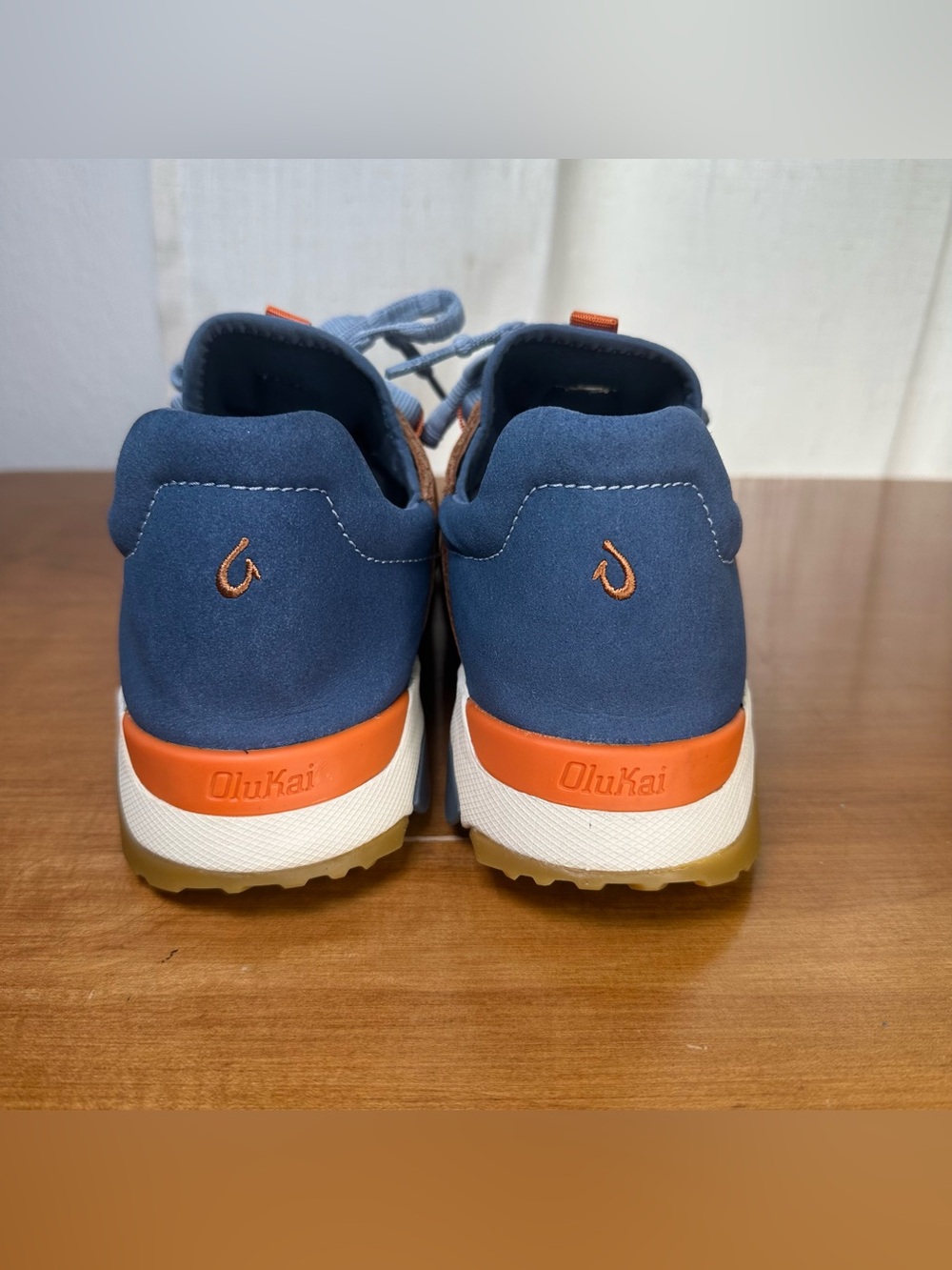OluKai Women's Navy Blue and Tan Athletic Sneakers with Orange Accents - Picture 7 of 14